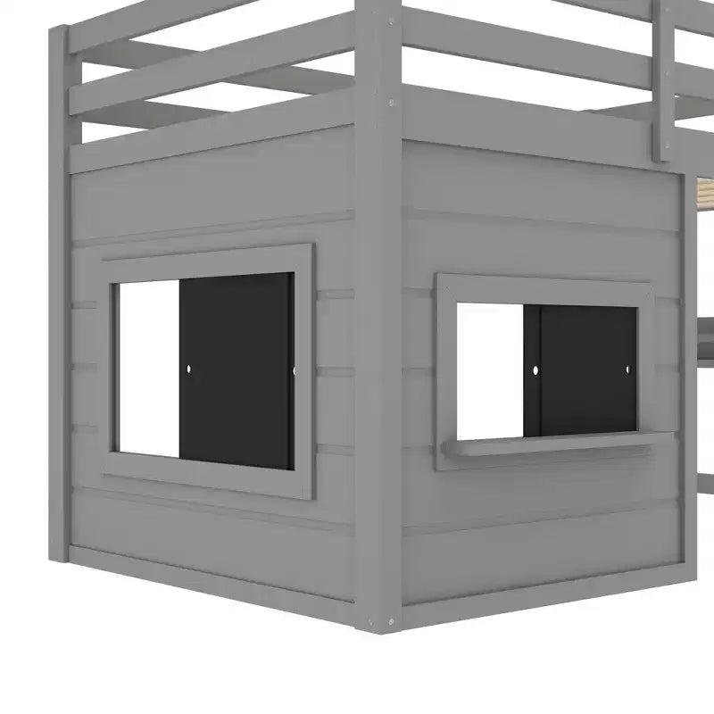 Lit cabane surélevé pour enfants avec tableau noir | Cadre de lit en bois double/complet avec espace de jeu et étagère intégrée | Lit superposé de style cabine pour garçons et filles
