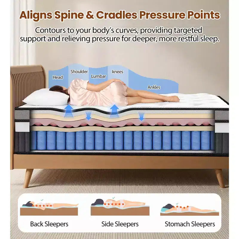Matelas en mousse à mémoire de forme en boîte, 35,5 cm, taille King, pour un sommeil frais et un soulagement de la pression, Fermeté moyenne