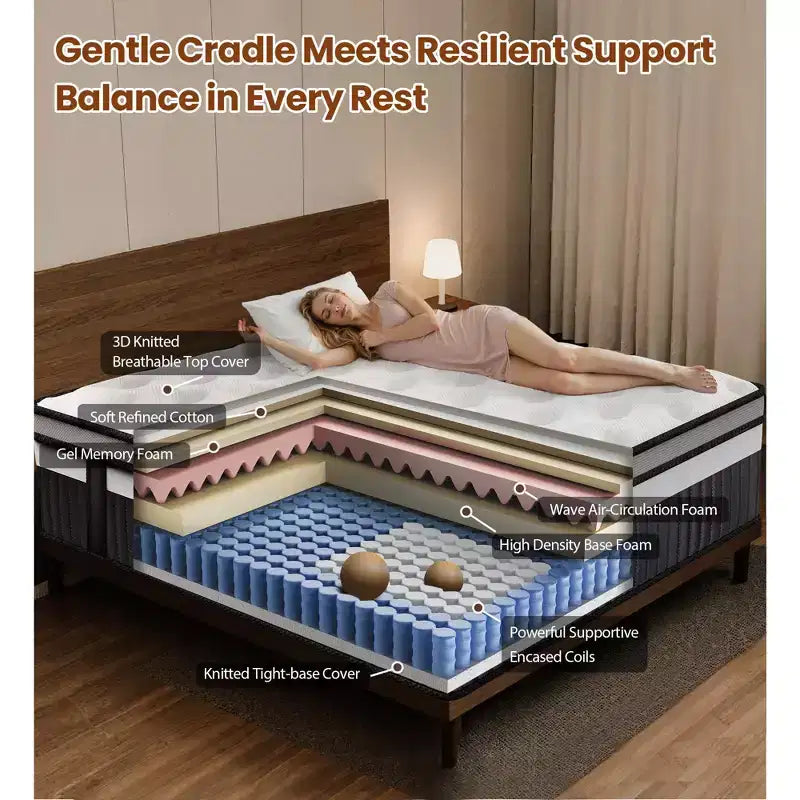 Matelas en mousse à mémoire de forme en boîte, 35,5 cm, taille King, pour un sommeil frais et un soulagement de la pression, Fermeté moyenne