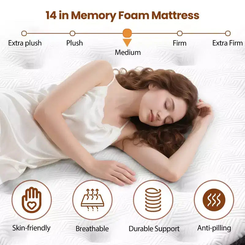 Matelas en mousse à mémoire de forme en boîte, 35,5 cm, taille King, pour un sommeil frais et un soulagement de la pression, Fermeté moyenne
