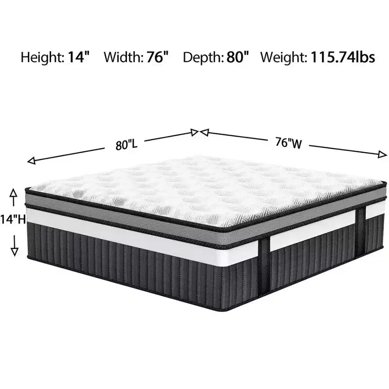 Matelas en mousse à mémoire de forme en boîte, 35,5 cm, taille King, pour un sommeil frais et un soulagement de la pression, Fermeté moyenne
