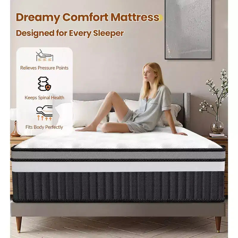 Matelas en mousse à mémoire de forme en boîte, 35,5 cm, taille King, pour un sommeil frais et un soulagement de la pression, Fermeté moyenne