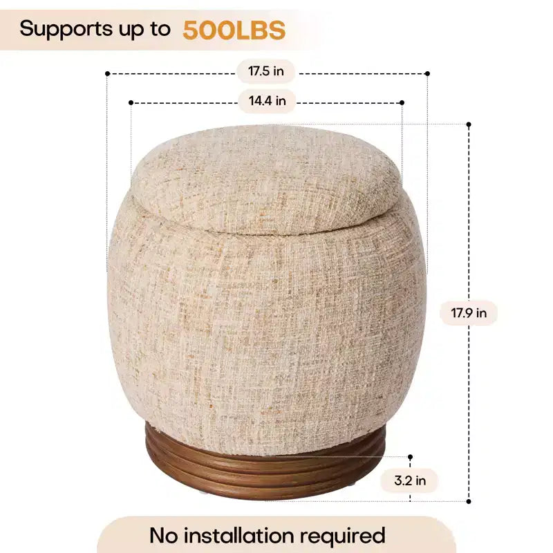 Pouffe de rangement rond avec couvercle rabattable, repose-pieds rembourré en laine d'agneau/chenille avec cadre en bois d'acacia massif (227 kg), pouffe d'appoint pour salon