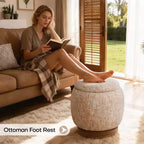 Pouffe de rangement rond avec couvercle rabattable, repose-pieds rembourré en laine d'agneau/chenille avec cadre en bois d'acacia massif (227 kg), pouffe d'appoint pour salon