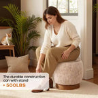 Pouffe de rangement rond avec couvercle rabattable, repose-pieds rembourré en laine d'agneau/chenille avec cadre en bois d'acacia massif (227 kg), pouffe d'appoint pour salon