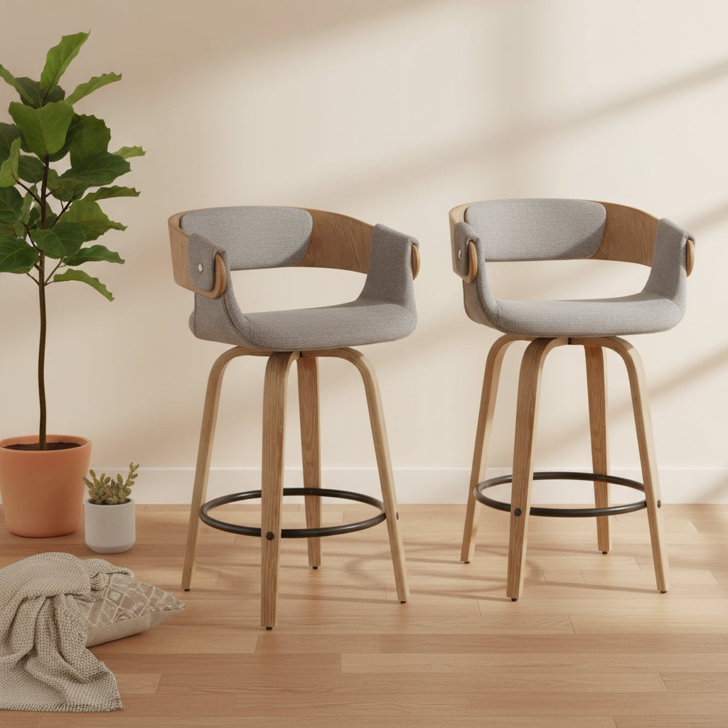 Set of 2 Elisa Upholstered Counter Height Barstools Gray/White Wash - Lumisource