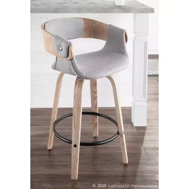 Lot de 2 tabourets de bar rembourrés hauteur comptoir Gris/Blanc délavé