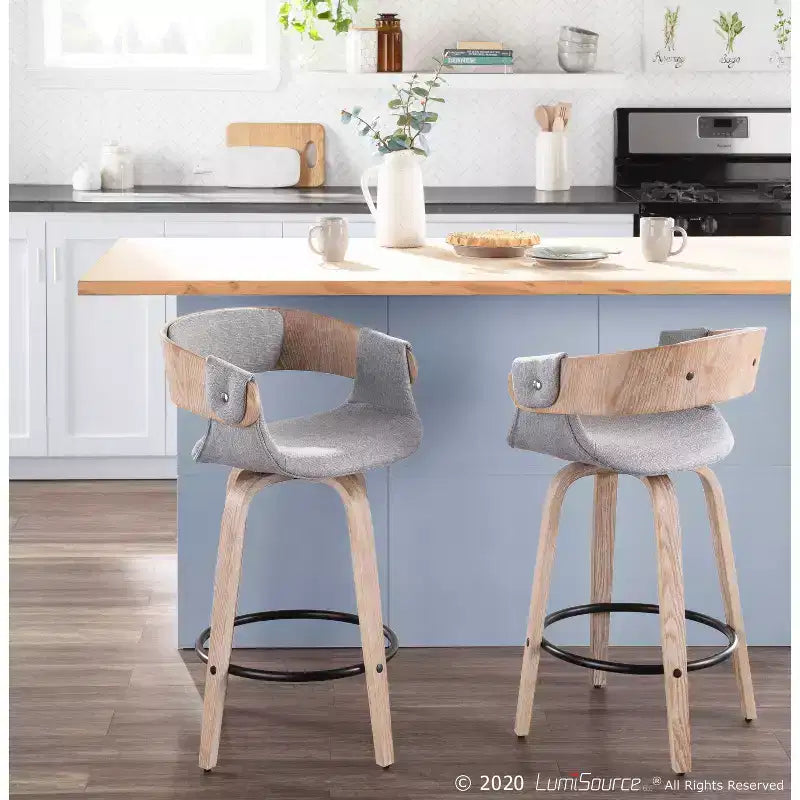 Lot de 2 tabourets de bar rembourrés hauteur comptoir Gris/Blanc délavé
