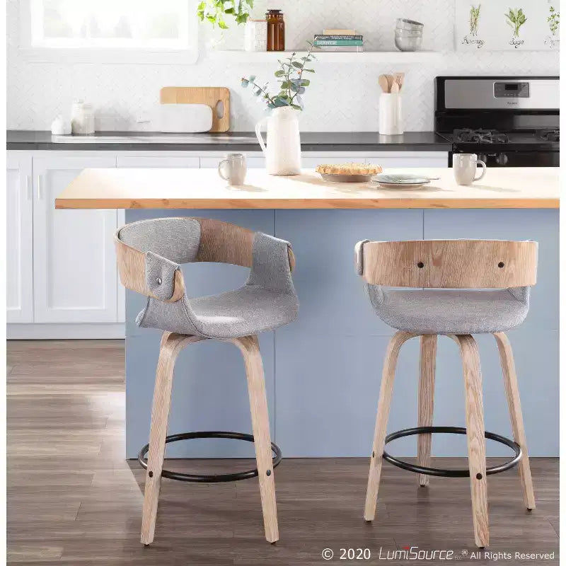 Lot de 2 tabourets de bar rembourrés hauteur comptoir Gris/Blanc délavé