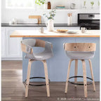 Lot de 2 tabourets de bar rembourrés hauteur comptoir Gris/Blanc délavé