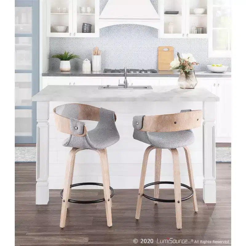 Lot de 2 tabourets de bar rembourrés hauteur comptoir Gris/Blanc délavé