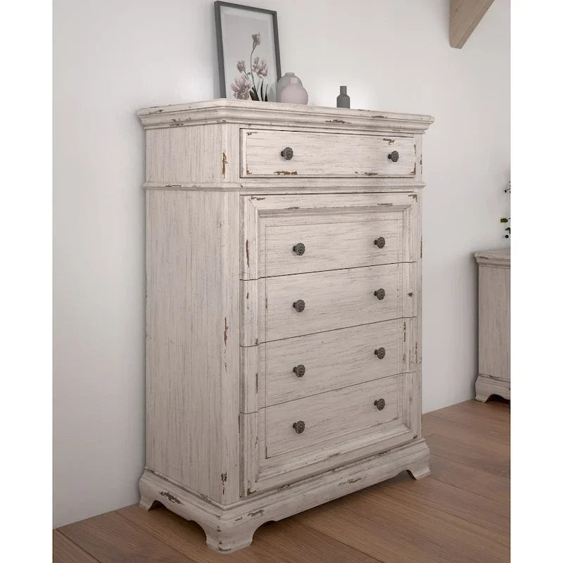 Ensemble de chambre à coucher Palisade 5 pièces blanc antique
