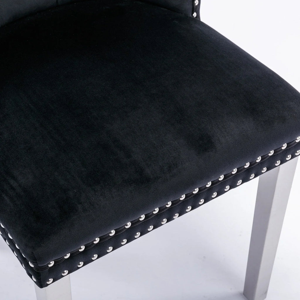 Chaise de salle à manger capitonnée en velours avec pieds en bois massif, lot de 6