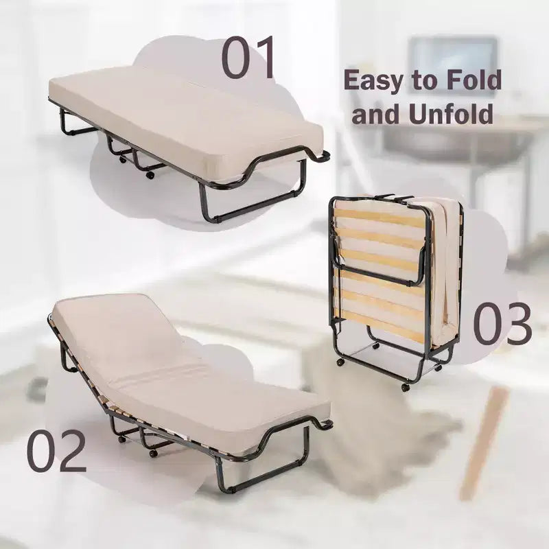 Lit pliant avec matelas en mousse à mémoire de forme et sac anti-poussière, lit d'appoint en métal