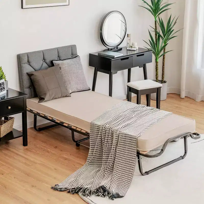 Lit pliant avec matelas en mousse à mémoire de forme et sac anti-poussière, lit d'appoint en métal
