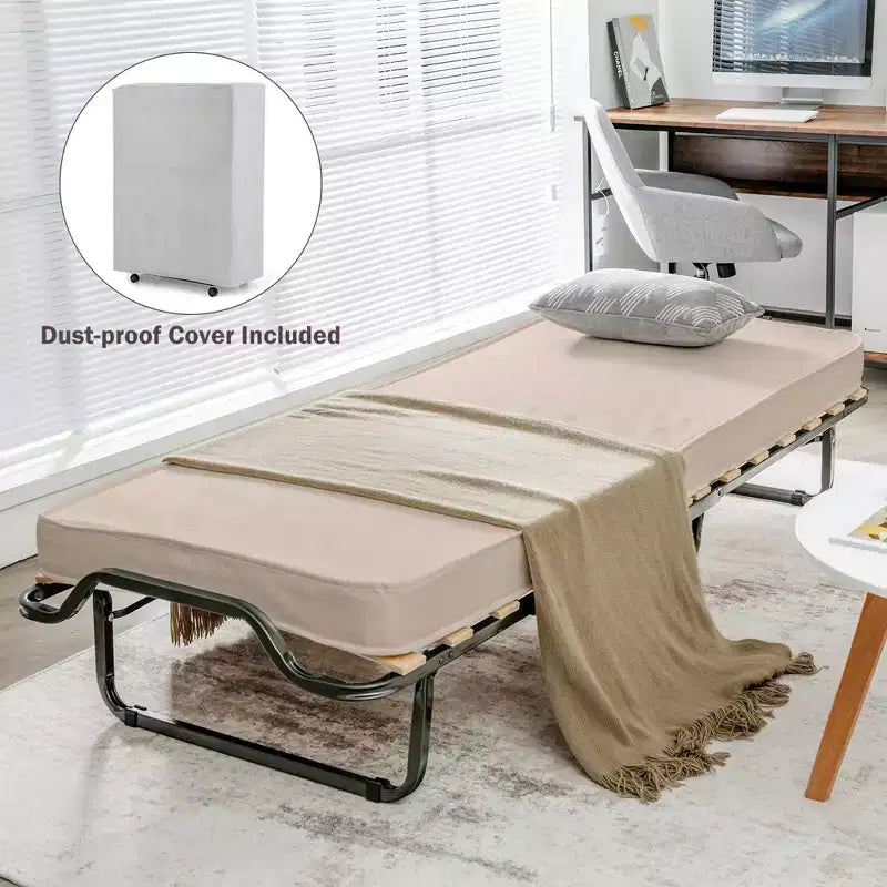 Lit pliant avec matelas en mousse à mémoire de forme et sac anti-poussière, lit d'appoint en métal