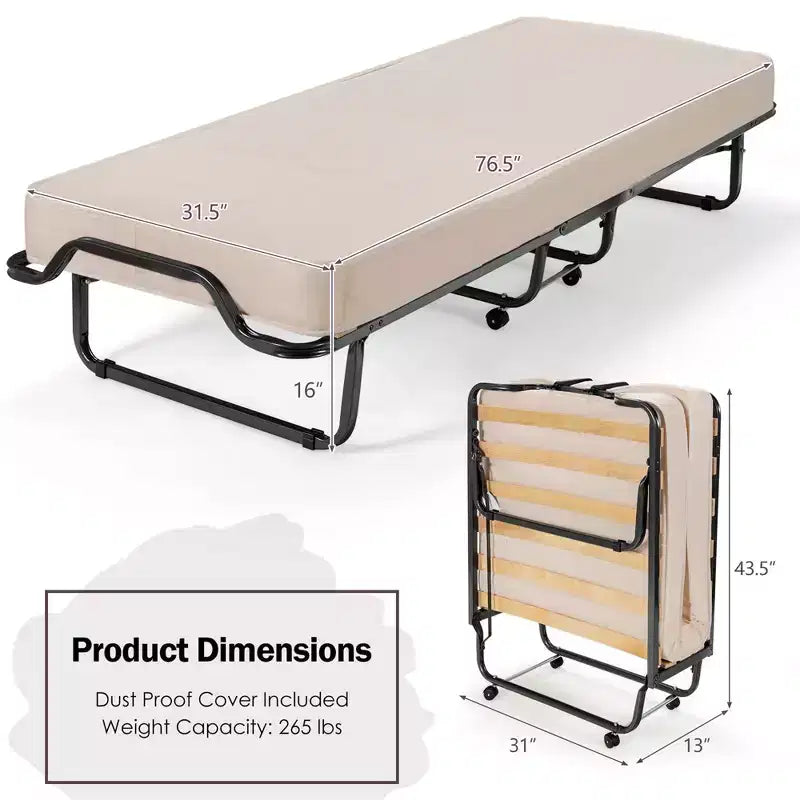 Lit pliant avec matelas en mousse à mémoire de forme et sac anti-poussière, lit d'appoint en métal