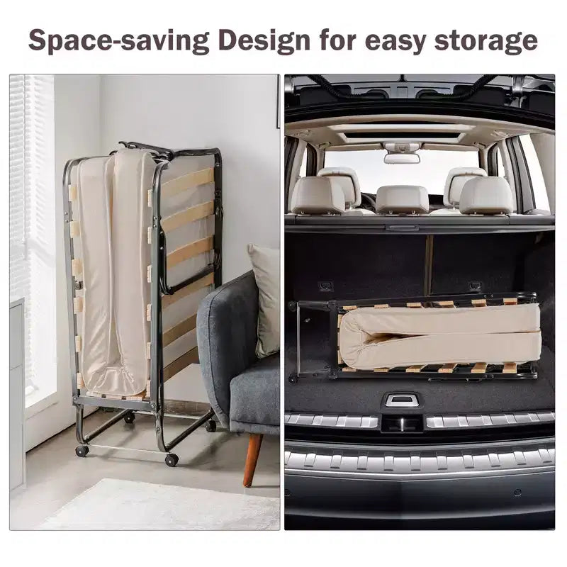 Lit pliant avec matelas en mousse à mémoire de forme et sac anti-poussière, lit d'appoint en métal