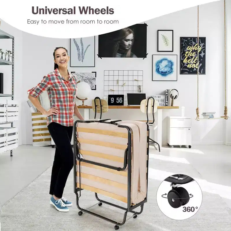 Lit pliant avec matelas en mousse à mémoire de forme et sac anti-poussière, lit d'appoint en métal