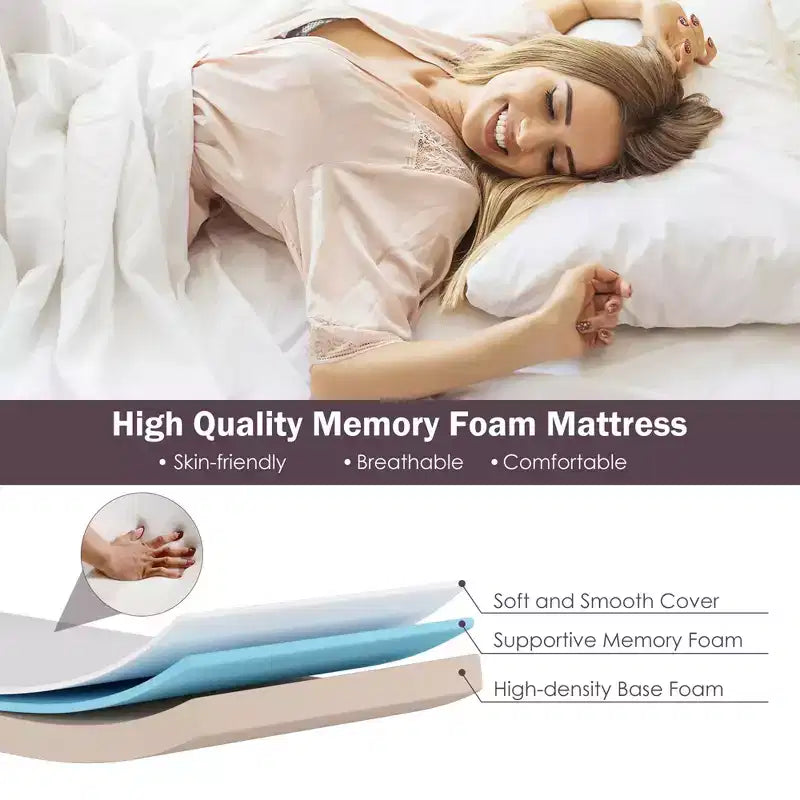Lit pliant avec matelas en mousse à mémoire de forme et sac anti-poussière, lit d'appoint en métal