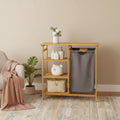 Costway Laundry Hamper Basket Table Bamboo w/Storage Shelves and Sliding Bag