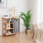 Support de panier à linge en bambou avec étagères de rangement et sac coulissant