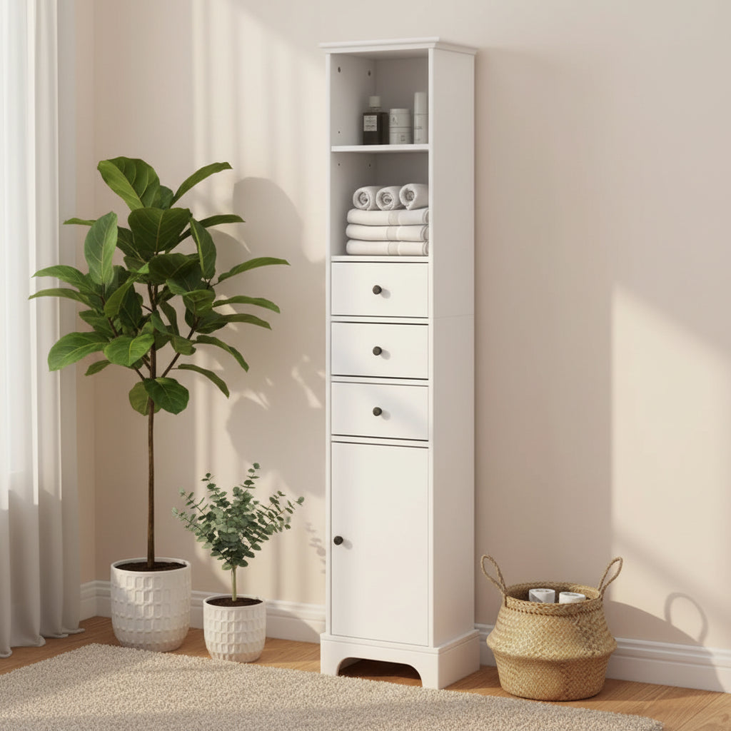 Tall Bathroom Cabinet with 3 Drawers and Adjustable Shelves - ModernLuxe