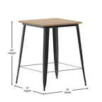 Table haute de bar intérieur/extérieur, plateau carré en polyrésine tout temps de 80 cm avec base en acier