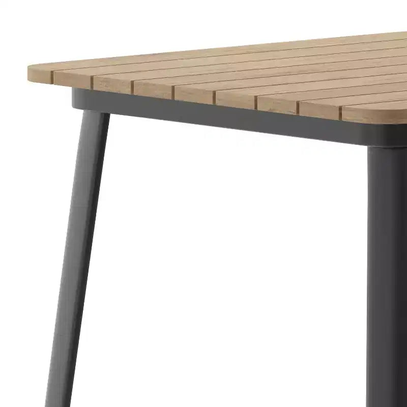 Table haute de bar intérieur/extérieur, plateau carré en polyrésine tout temps de 80 cm avec base en acier