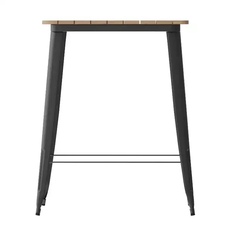 Table haute de bar intérieur/extérieur, plateau carré en polyrésine tout temps de 80 cm avec base en acier