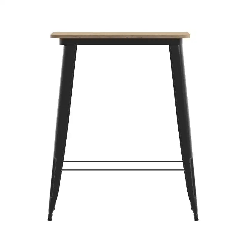 Table haute de bar intérieur/extérieur, plateau carré en polyrésine tout temps de 80 cm avec base en acier