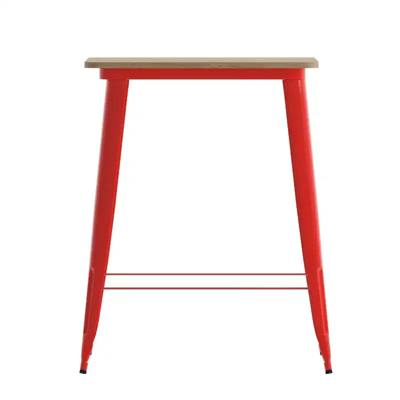 Table haute de bar intérieur/extérieur, plateau carré en polyrésine tout temps de 80 cm avec base en acier