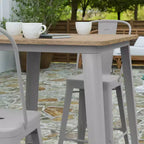 Table haute de bar intérieur/extérieur, plateau carré en polyrésine tout temps de 80 cm avec base en acier