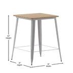 Table haute de bar intérieur/extérieur, plateau carré en polyrésine tout temps de 80 cm avec base en acier