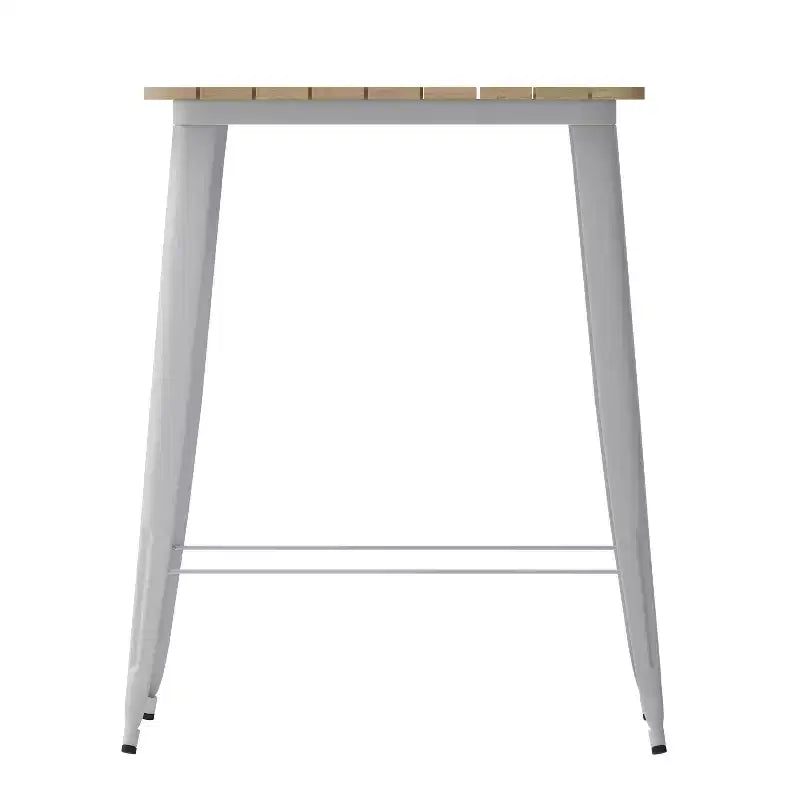 Table haute de bar intérieur/extérieur, plateau carré en polyrésine tout temps de 80 cm avec base en acier