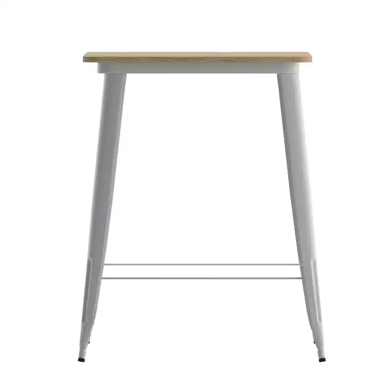 Table haute de bar intérieur/extérieur, plateau carré en polyrésine tout temps de 80 cm avec base en acier