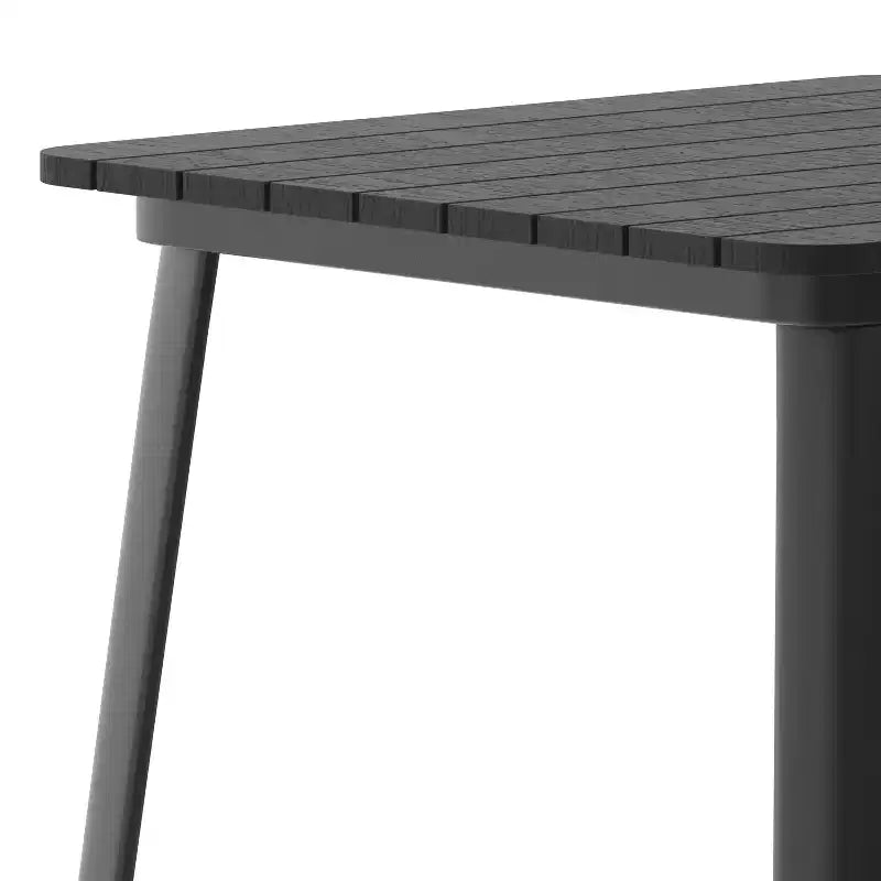 Table haute de bar intérieur/extérieur, plateau carré en polyrésine tout temps de 80 cm avec base en acier