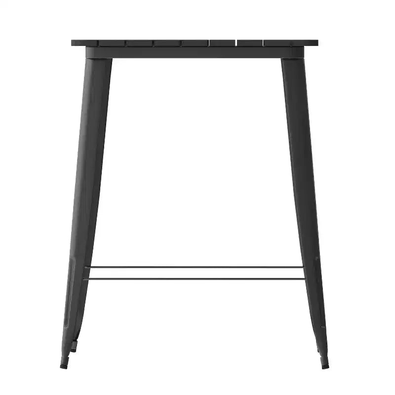 Table haute de bar intérieur/extérieur, plateau carré en polyrésine tout temps de 80 cm avec base en acier
