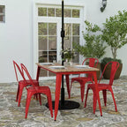 Table de salle à manger intérieure/extérieure avec trou pour parasol, plateau en polyrésine toutes saisons 30 x 60 et base en acier