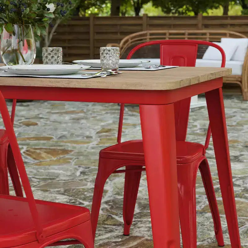 Table de salle à manger intérieure/extérieure avec trou pour parasol, plateau en polyrésine toutes saisons 30 x 60 et base en acier
