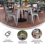Table de salle à manger intérieure/extérieure avec trou pour parasol, plateau en polyrésine toutes saisons 30 x 60 et base en acier