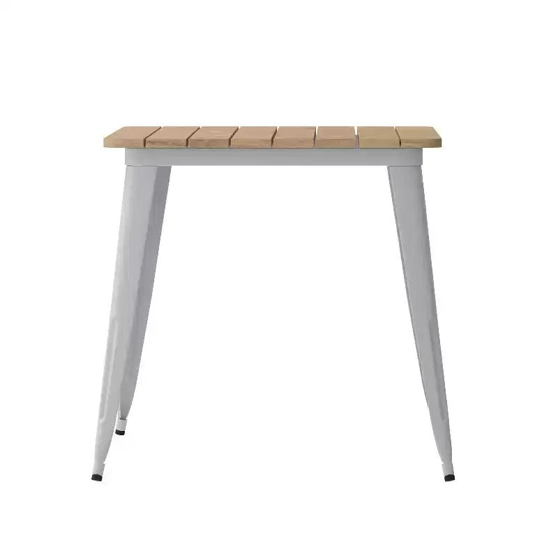 Table de salle à manger intérieure/extérieure avec trou pour parasol, plateau en polyrésine toutes saisons 30 x 60 et base en acier