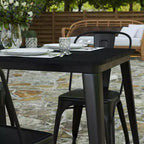 Table de salle à manger intérieure/extérieure avec trou pour parasol, plateau en polyrésine toutes saisons 30 x 60 et base en acier