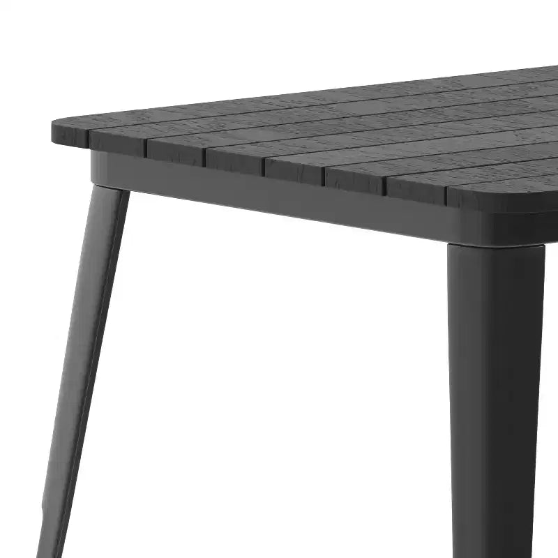 Table de salle à manger intérieure/extérieure avec trou pour parasol, plateau en polyrésine toutes saisons 30 x 60 et base en acier