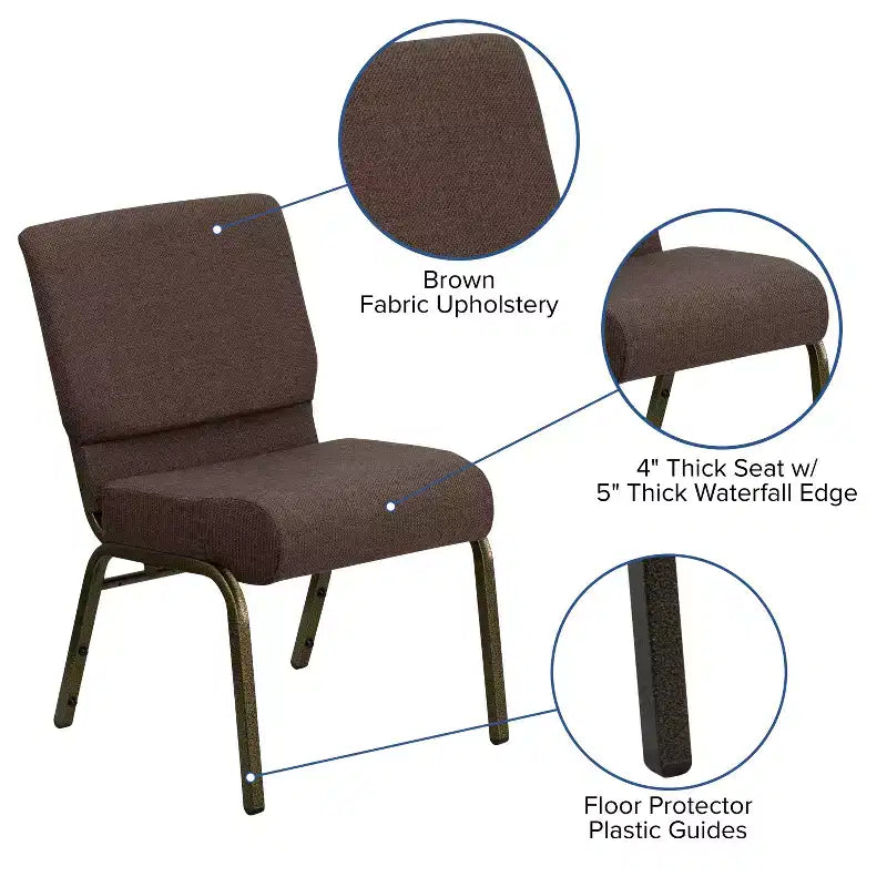 Chaise d'église empilable 21"L, lot de 4