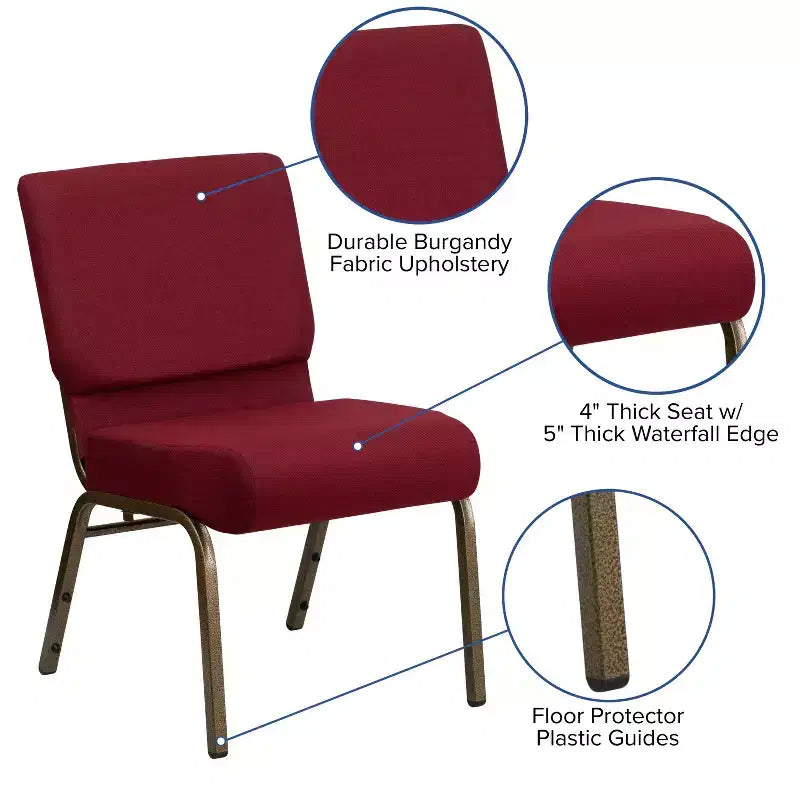 Chaise d'église empilable 21"L, lot de 4