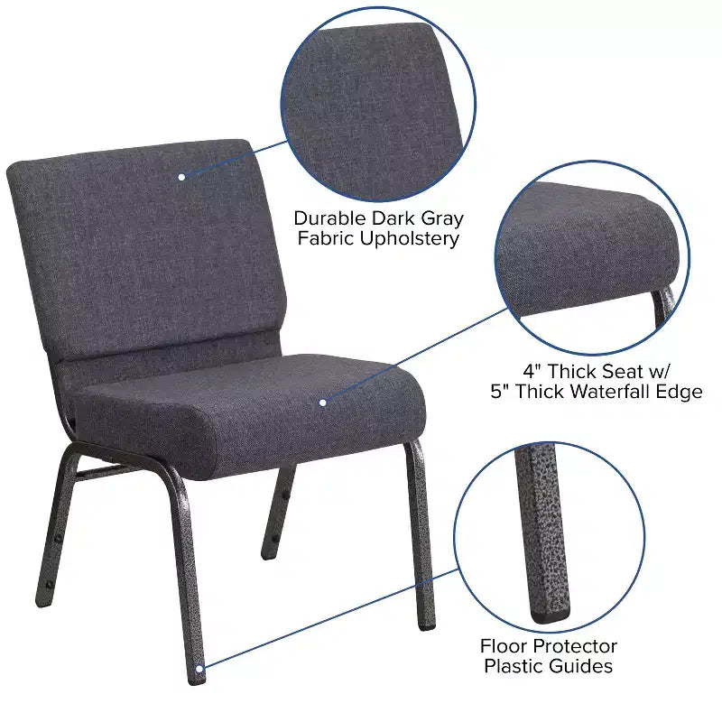 Chaise d'église empilable 21"L, lot de 4