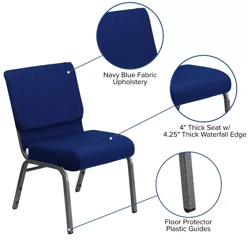 Chaise d'église empilable 21"L, lot de 4