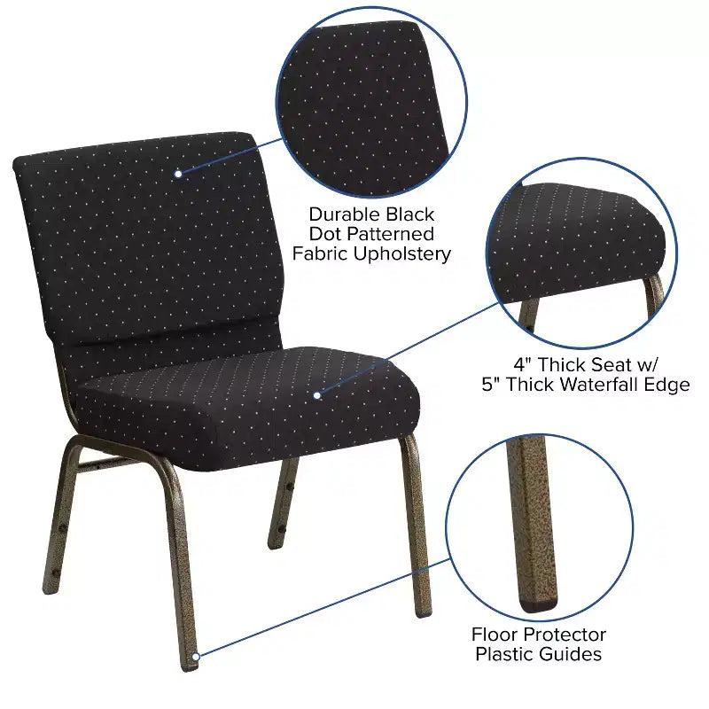 Chaise d'église empilable 21"L, lot de 4
