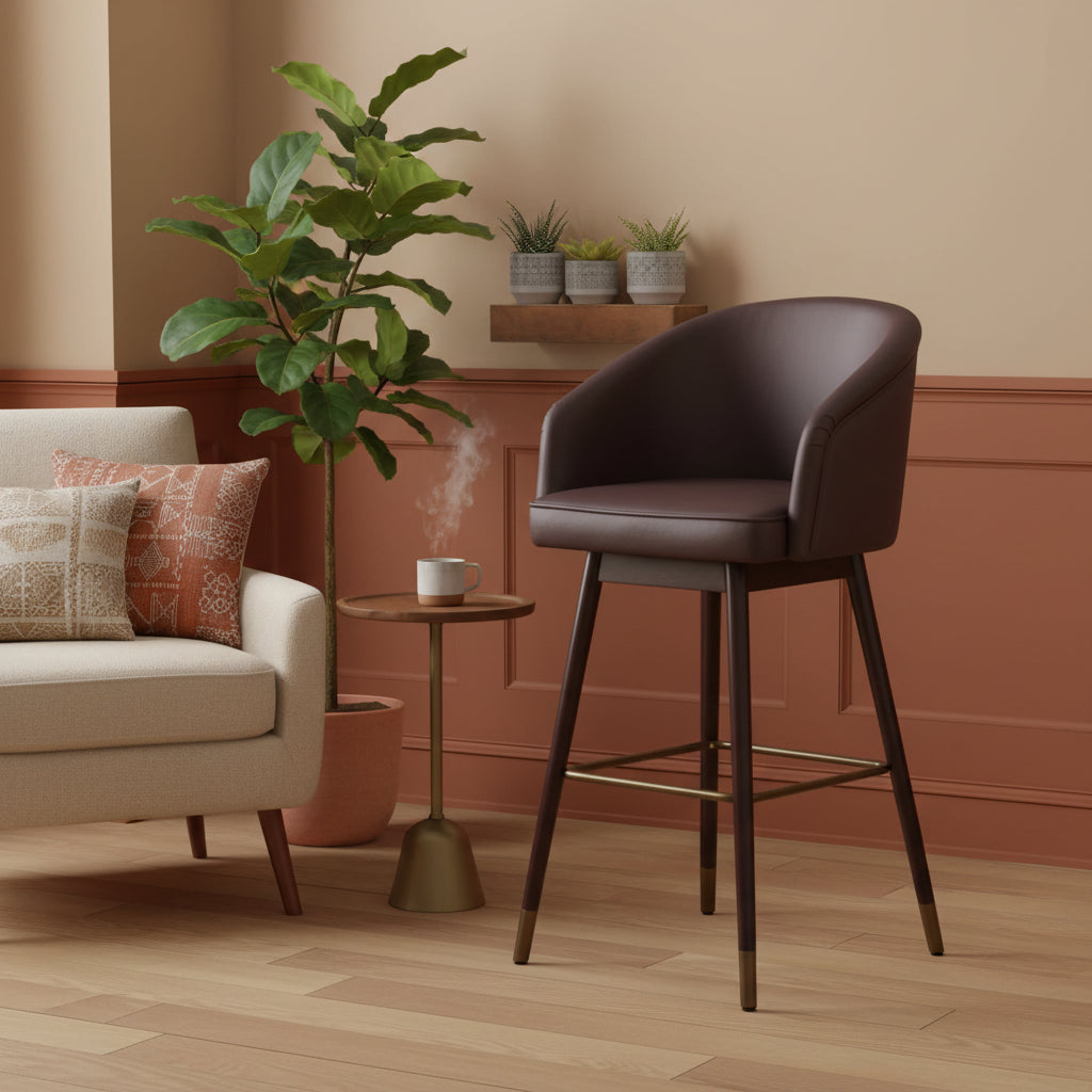 Emma and Oliver Upholstered Bar Height Dining Stool with Wood Frame